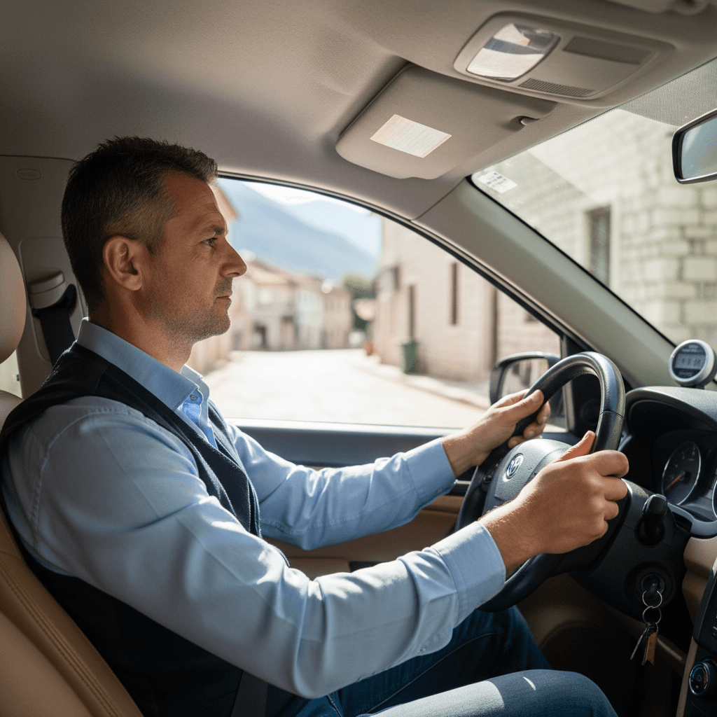 Professional taxi driver at the wheel