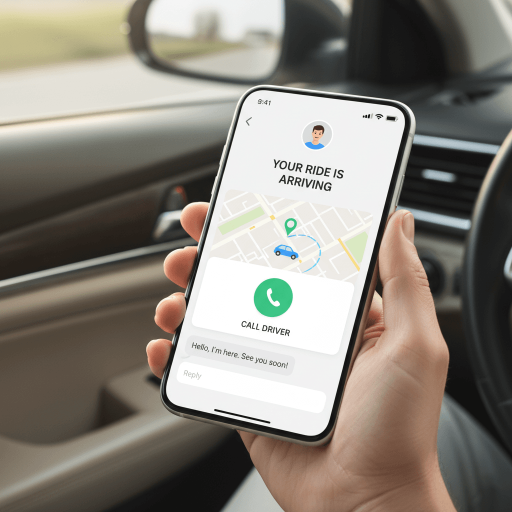Mobile phone showing easy taxi booking communication