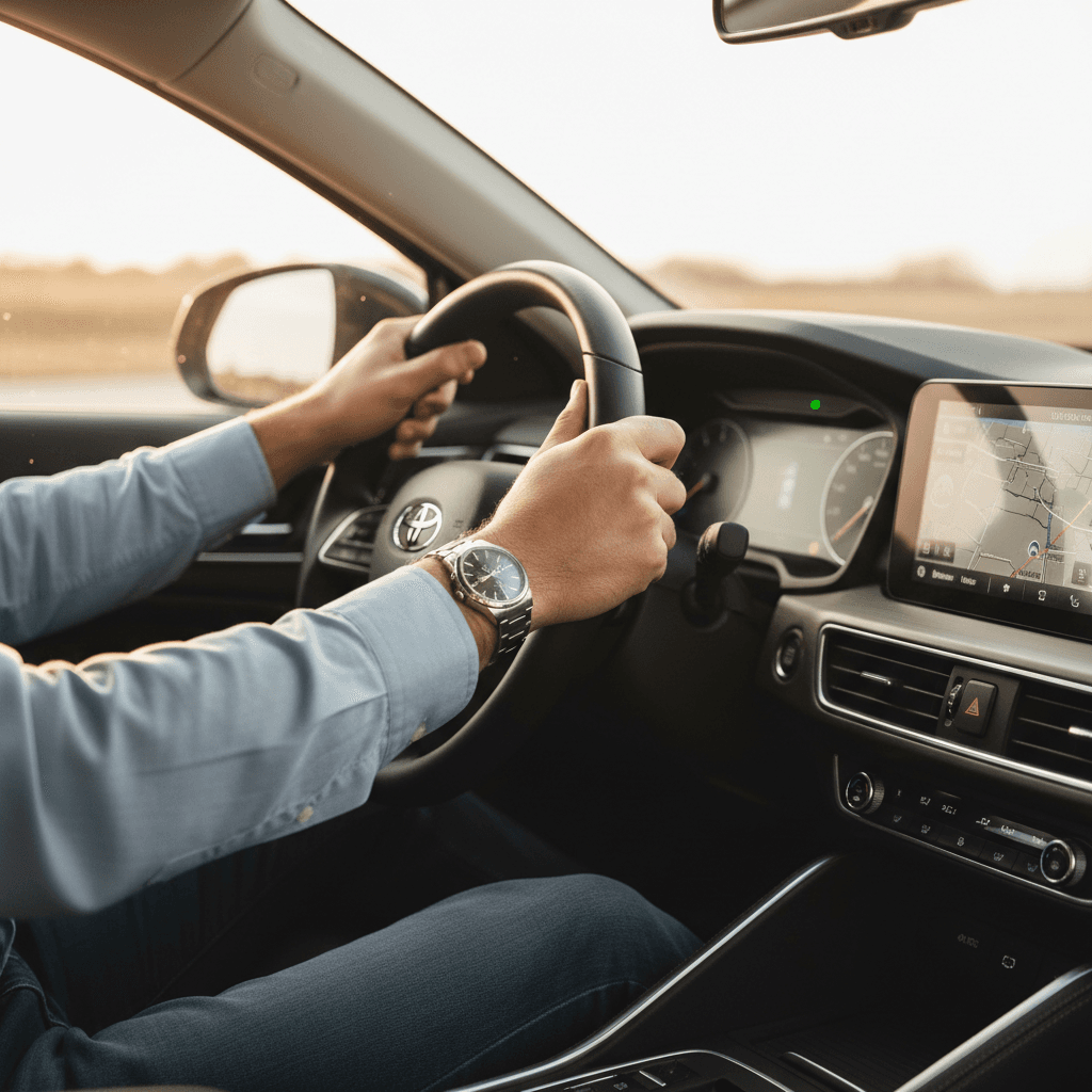 Professional taxi driver focused on the road